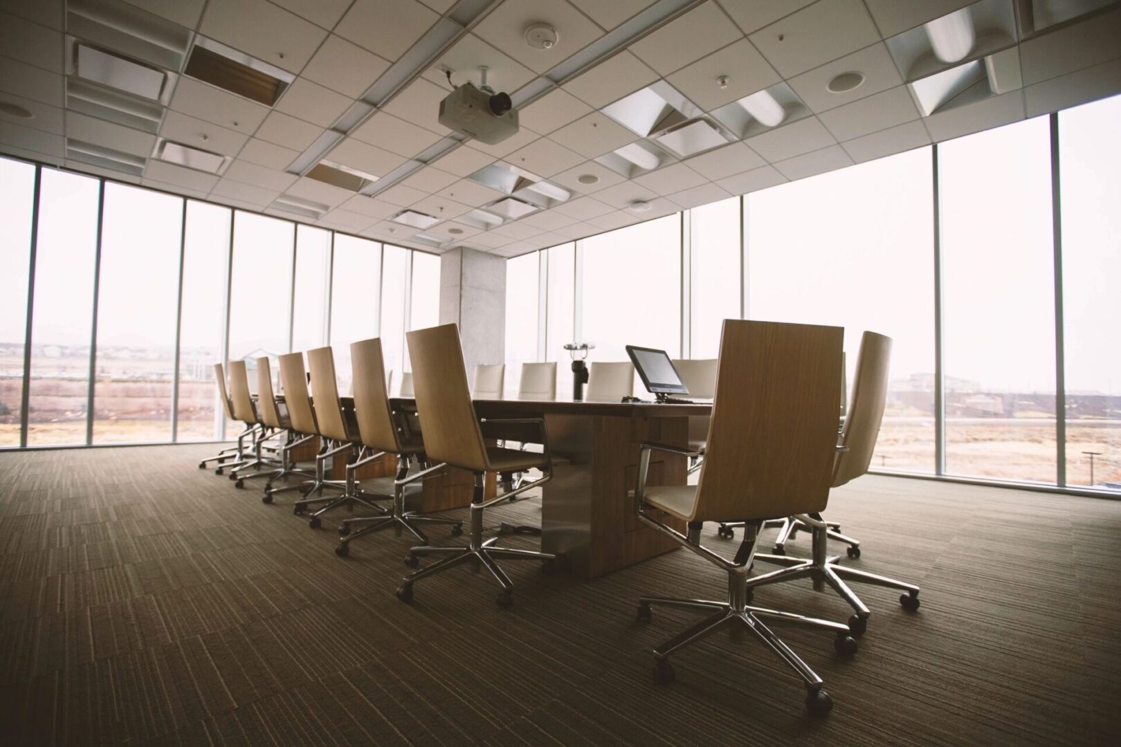 A large conference room with chairs and tables.